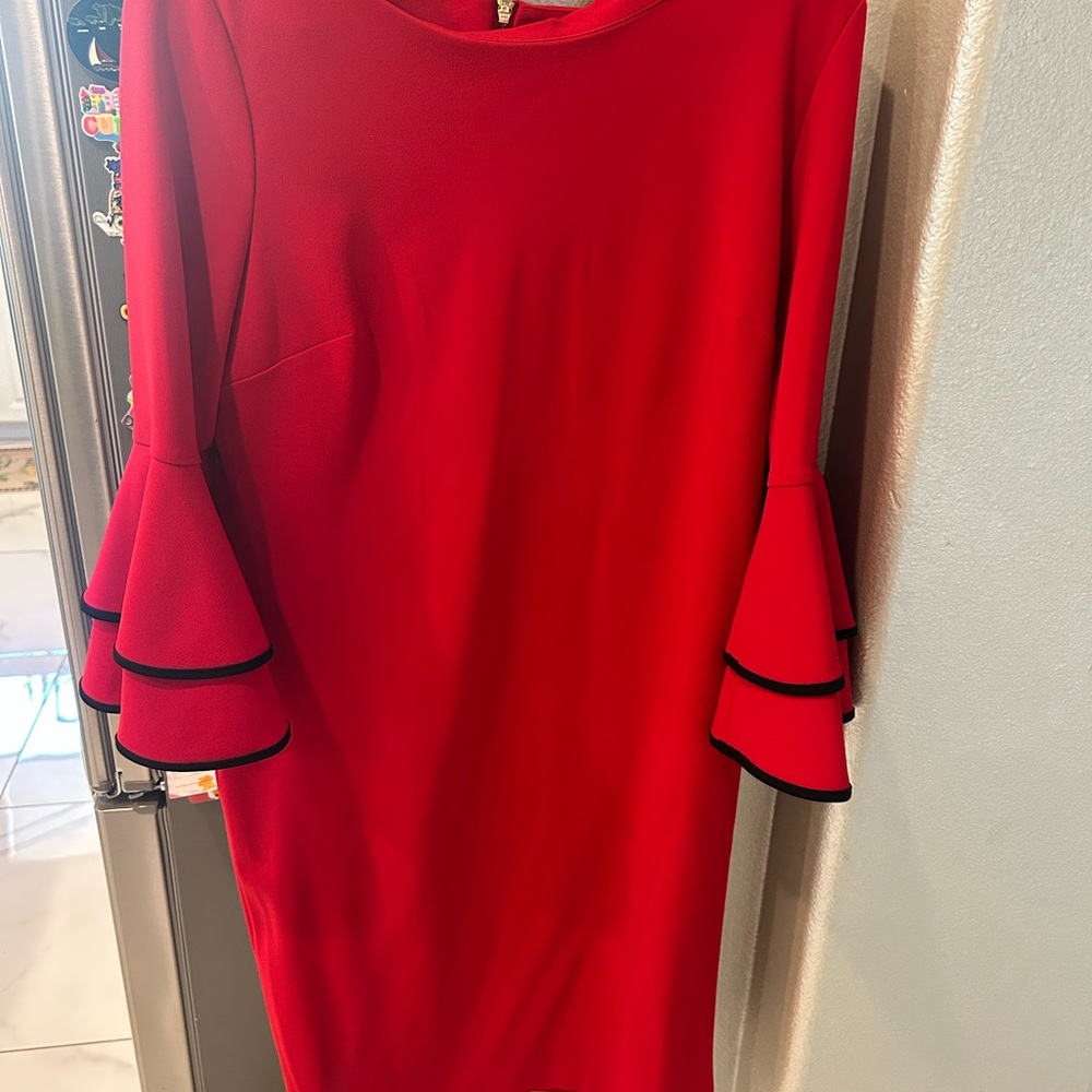 Ann Klein Elegant Red Flare Sleeve Dress